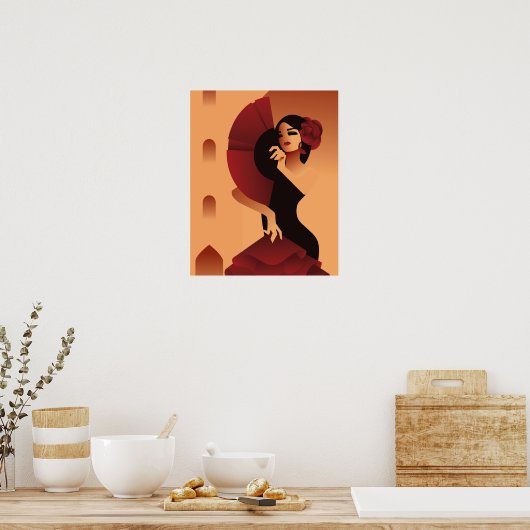 Spaanse dame met fan en roos in haar poster (Keuken)