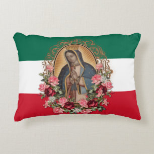 Spaanse dame van Guadalupe Mexicaanse vlag Religie Accent Kussen