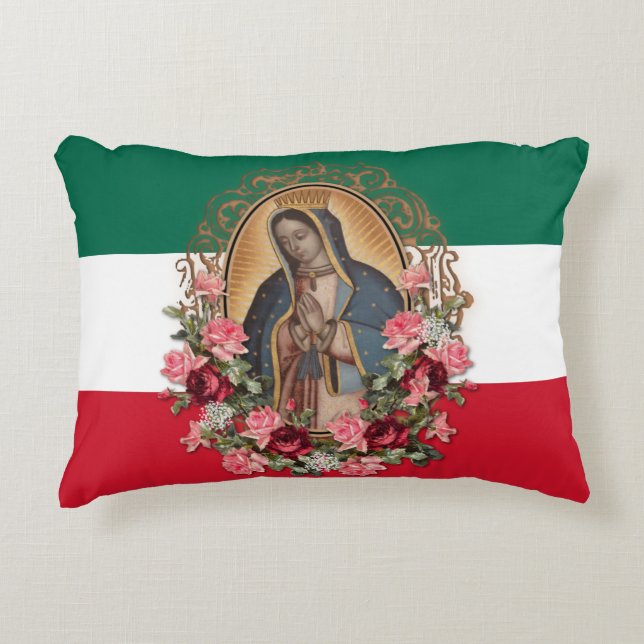 Spaanse dame van Guadalupe Mexicaanse vlag Religie Accent Kussen (Voorkant)
