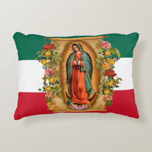 Spaanse dame van Guadalupe Mexicaanse vlag Religie Accent Kussen