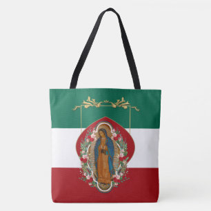 Spaanse dame van Guadalupe Mexicaanse vlag Religie Tote Bag