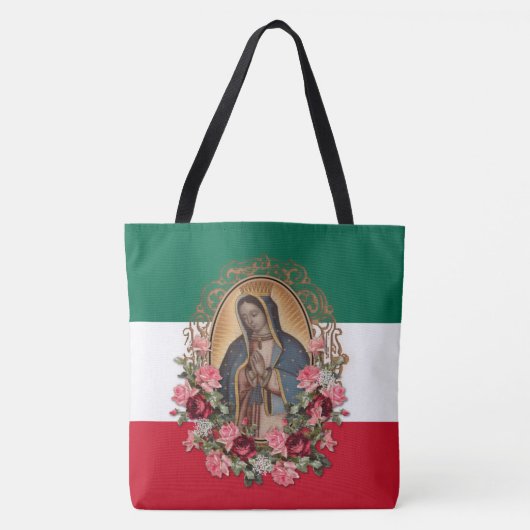 Spaanse dame van Guadalupe Mexicaanse vlag Religie Tote Bag (Voorkant)