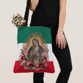 Spaanse dame van Guadalupe Mexicaanse vlag Religie Tote Bag (Dichtbij)