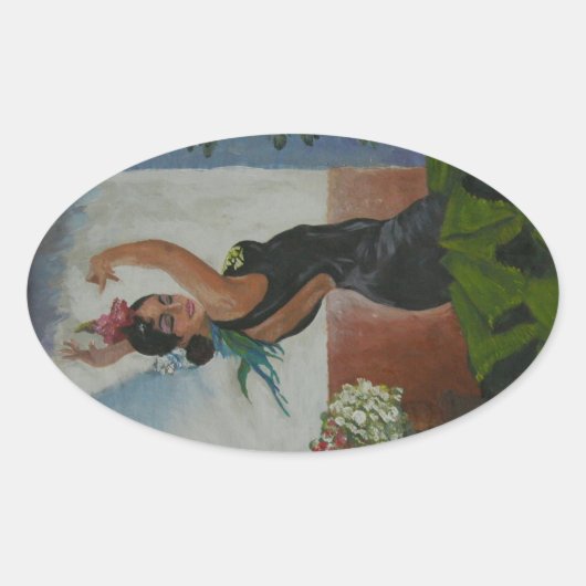 Spaanse danseres ovale sticker (Voorkant)