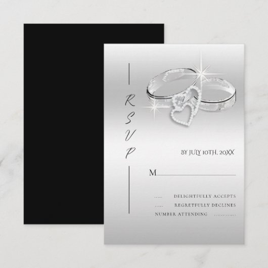 Spaanse decoratieve glinsterende zilveren trouwrin RSVP kaartje (Voorkant / Achterkant)
