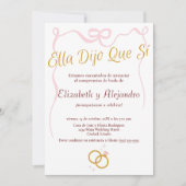 Spaanse Delicate Pink Bow Rings Engagement Party Kaart (Voorkant)