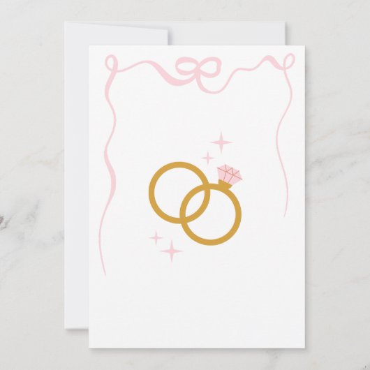 Spaanse Delicate Pink Bow Rings Engagement Party Kaart (Achterkant)
