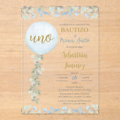 Spaanse doop acryl uitnodigen met ballonnen uitnodigingen (Voorkant)