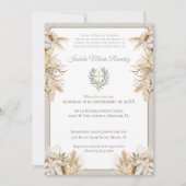 Spaanse doop eerste verjaardag boho pampa gras kaart (Voorkant)