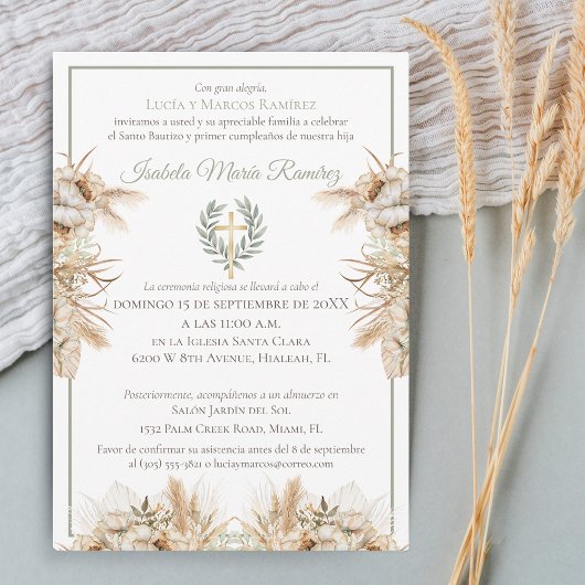 Spaanse doop eerste verjaardag pampagras kaart