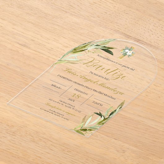 Spaanse doop jongen acryl uitnodigingen (Laagn)