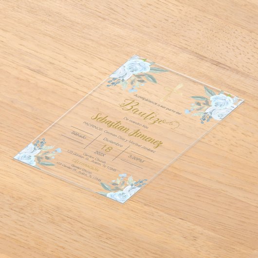 Spaanse doop jongen acryl uitnodigingen (Laagn)