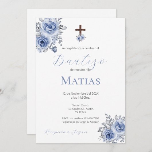 Spaanse Doop Jongen uitnodiging (Voorkant / Achterkant)