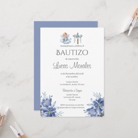 Spaanse Doop Jongen uitnodiging (Voorkant / Achterkant in situ)