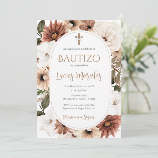 Spaanse Doop Jongen uitnodiging (Staand voorkant)