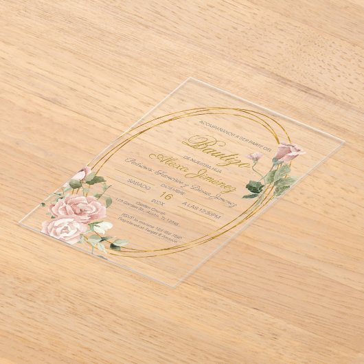 Spaanse doop meisje acryl uitnodigingen (Laagn)