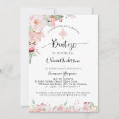 Spaanse Doop Roze en Munt Bloemen Uitnodiging (Voorkant)