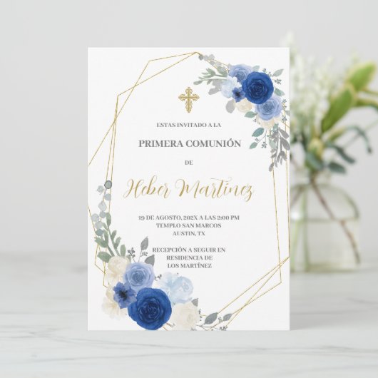 Spaanse Eerste Communie Boy uitnodiging (Staand voorkant)