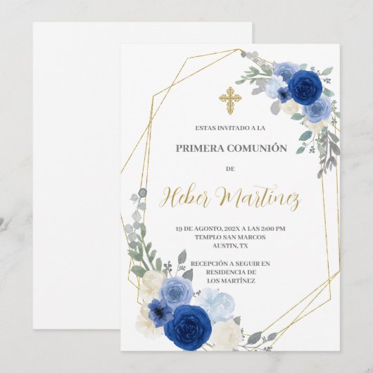 Spaanse Eerste Communie Boy uitnodiging (Voorkant / Achterkant)