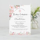 Spaanse Eerste Communie Roze en Mint Bloemen Kaart (Staand voorkant)
