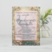 Spaanse Elegante Blauwe & Gouden Pauw 90ste Verjaa Kaart (Staand voorkant)