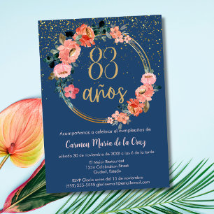 Spaanse Elegante Blauwe Roze Bloem 83e Verjaardag Kaart