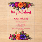 Spaanse Elegante Chic Bright Bloemen 40e Verjaarda Acryl Uitnodigingen (Voorkant)