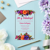 Spaanse Elegante Chic Bright Bloemen 40e Verjaarda Acryl Uitnodigingen (Insitu (Huwelijk))