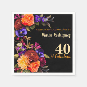 Spaanse Elegante Felle Bloemen Zwart 40e Verjaarda Servet
