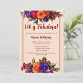 Spaanse Elegante Heldere Bloemen Crème 40ste Verja Kaart (Staand voorkant)