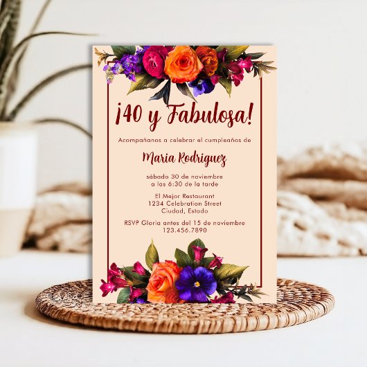 Spaanse Elegante Heldere Bloemen Crème 40ste Verja Kaart