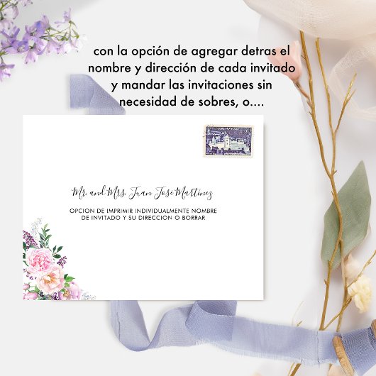 Spaanse elegante pastei Paarse bruiloft RSVP All In One Uitnodiging