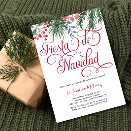 Spaanse Elegante Pine Red Script Kerstfeest Kaart