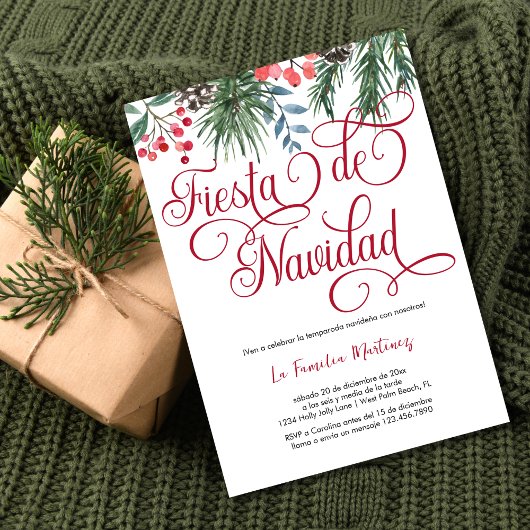 Spaanse Elegante Pine Red Script Kerstfeest Kaart