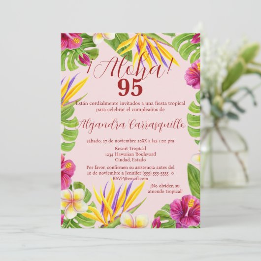 Spaanse Elegante Roze Aloha Kleurrijke 95ste Verja Kaart (Staand voorkant)