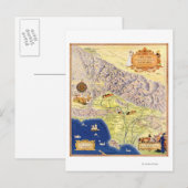 Spaanse en Mexicaanse Ranchos of Los Angeles Map Briefkaart (Voorkant / Achterkant)