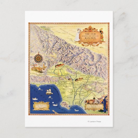 Spaanse en Mexicaanse Ranchos of Los Angeles Map Briefkaart (Voorkant)