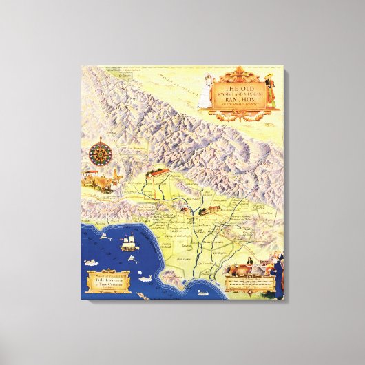 Spaanse en Mexicaanse Ranchos of Los Angeles Map Canvas Afdruk (Voorkant)