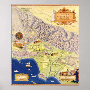 Spaanse en Mexicaanse Ranchos of Los Angeles Map Poster