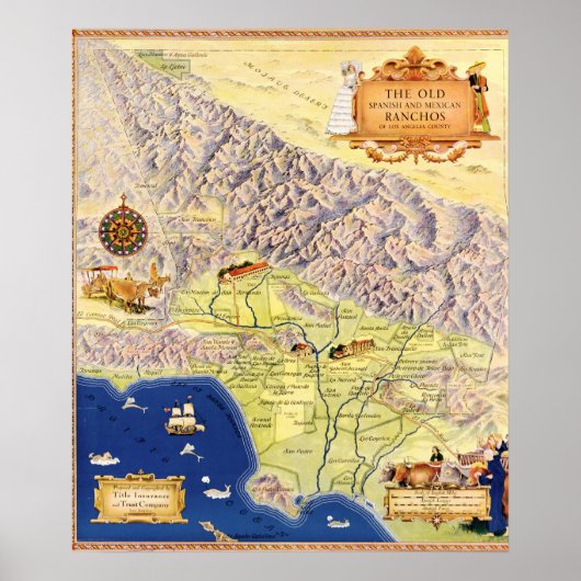 Spaanse en Mexicaanse Ranchos of Los Angeles Map Poster (Voorkant)