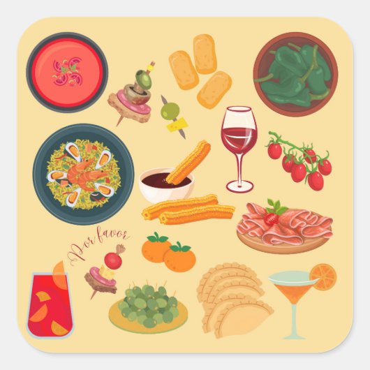 Spaanse eten vierkante sticker (Voorkant)