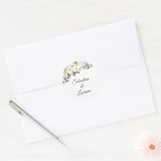 Spaanse Eucalyptus Bruiloft Ronde Sticker (Envelop)