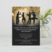 Spaanse feestelijke dansende oudejaarsfeest kaart (Staand voorkant)