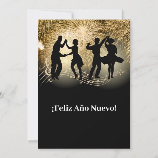Spaanse feestelijke dansende oudejaarsfeest kaart (Achterkant)