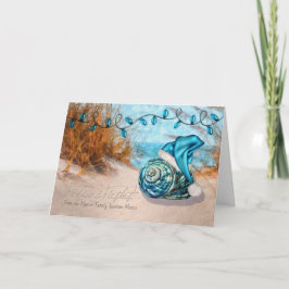 Spaanse Felices Fiestas Blue Santa Hat Beach Feestdagen Kaart