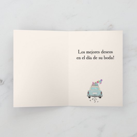 Spaanse Felicidades Trouwdag Blauwe Retro Auto Kaart