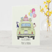 Spaanse Felicidades Trouwdag Fiat 500 Kaart (Gele Bloem)