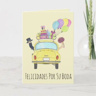 Spaanse Felicidades Trouwdag Fiat 500 Kaart