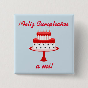 Spaanse "Feliz cumpleaños" "Gelukkig verjaardag" k Vierkante Button 5,1 Cm