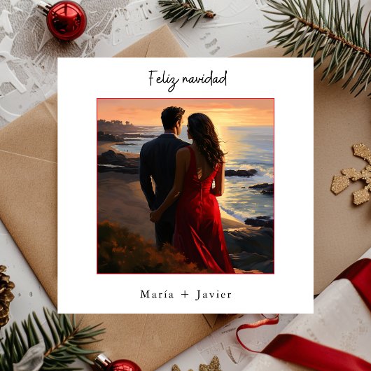 Spaanse Feliz Navidad Elegante Calligrafie Foto Feestdagenkaart